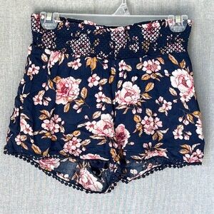 LC Lauren Conrad Navy and Pink Floral High Waist Shorts Smock Waistband Size XS